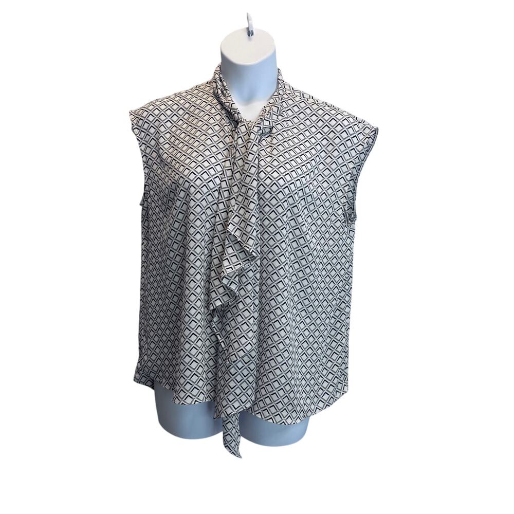 Worthington XXL Business Casual Workwear Office Wear Tie Neck Geometric Blouse